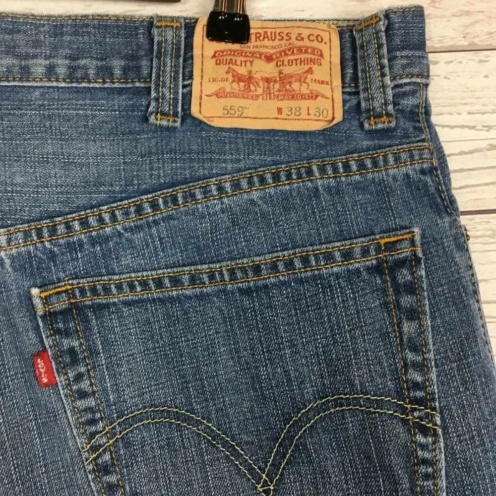 Levis 559‎ Mens Blue Jeans 38x30 Relaxed Straight Cotton Denim Zipper Fly
